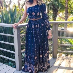 Blue one shoulder maxi dress!! Xs new with tags